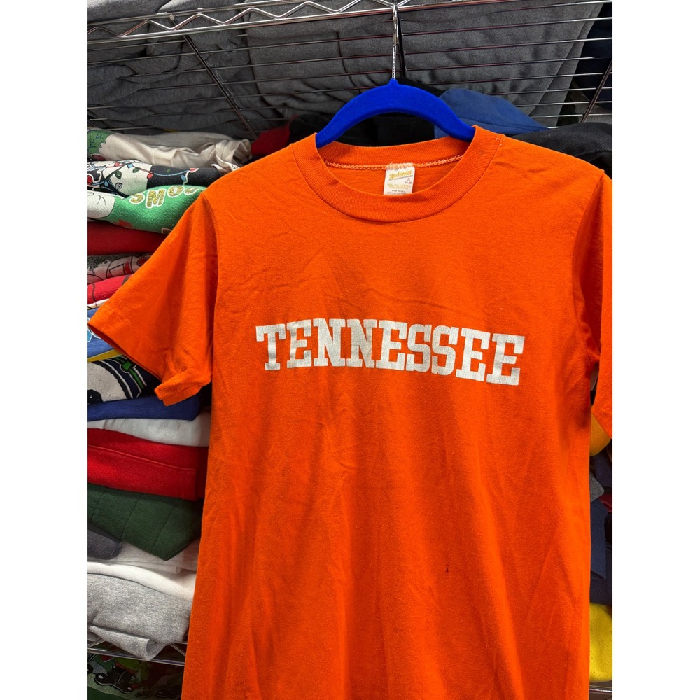 Vintage 80s Sportswear Tennessee Shirt Orange Mens Small Single Stitch 50/50 USA